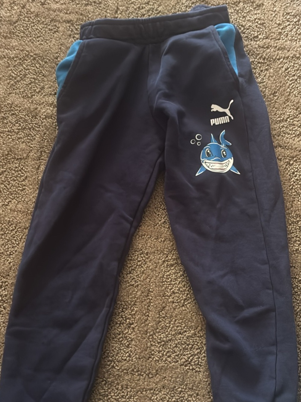 Puma Navy Blue Sweatpants with Light Blue Shark Accent